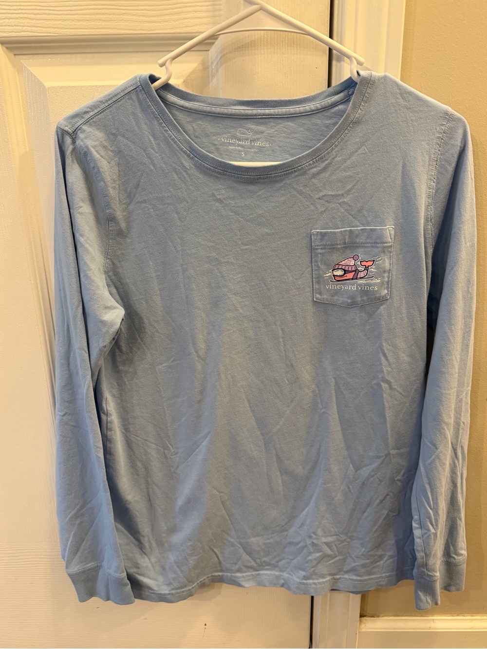 Vineyard Vines Light Blue Long-Sleeve Pocket Tee with Whale Logo